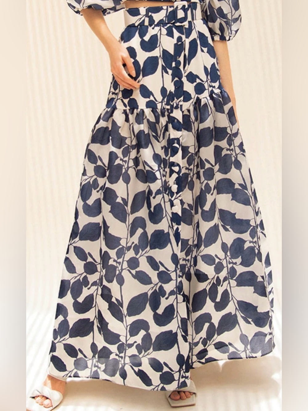Daniella Batlle 100% Silk Leaf Print Button Front Maxi Skirt Small